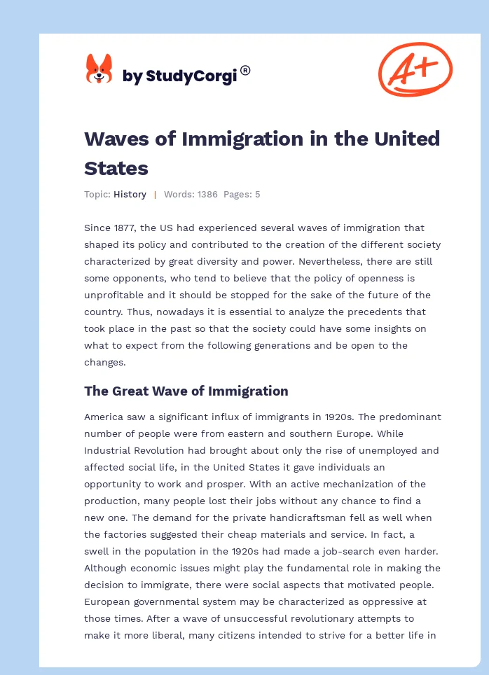 Waves of Immigration in the United States. Page 1