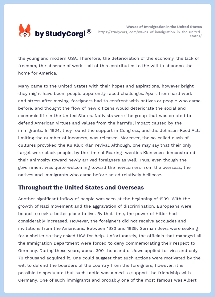 Waves of Immigration in the United States. Page 2