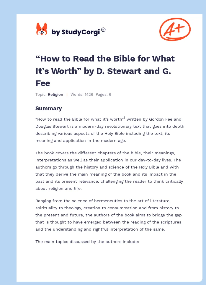 “How to Read the Bible for What It’s Worth” by D. Stewart and G. Fee. Page 1