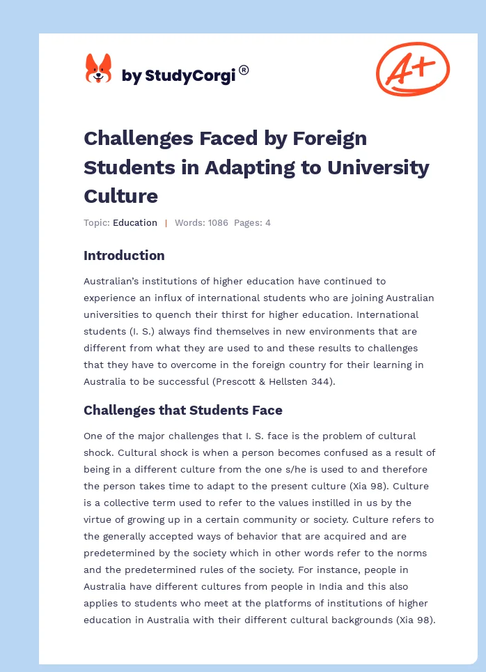 Challenges Faced by Foreign Students in Adapting to University Culture. Page 1