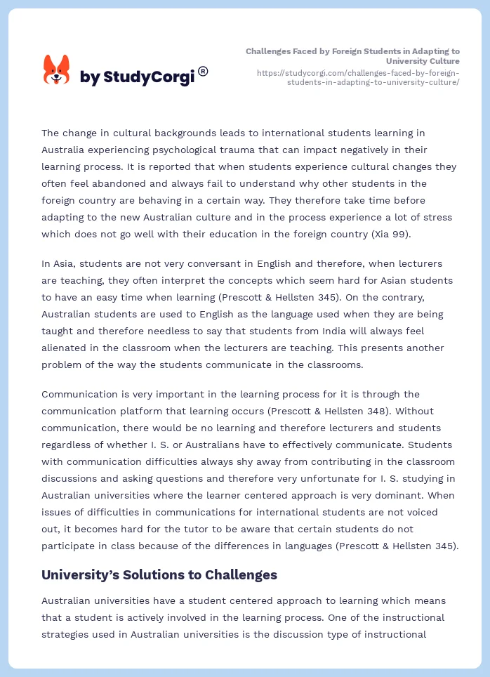 Challenges Faced by Foreign Students in Adapting to University Culture. Page 2