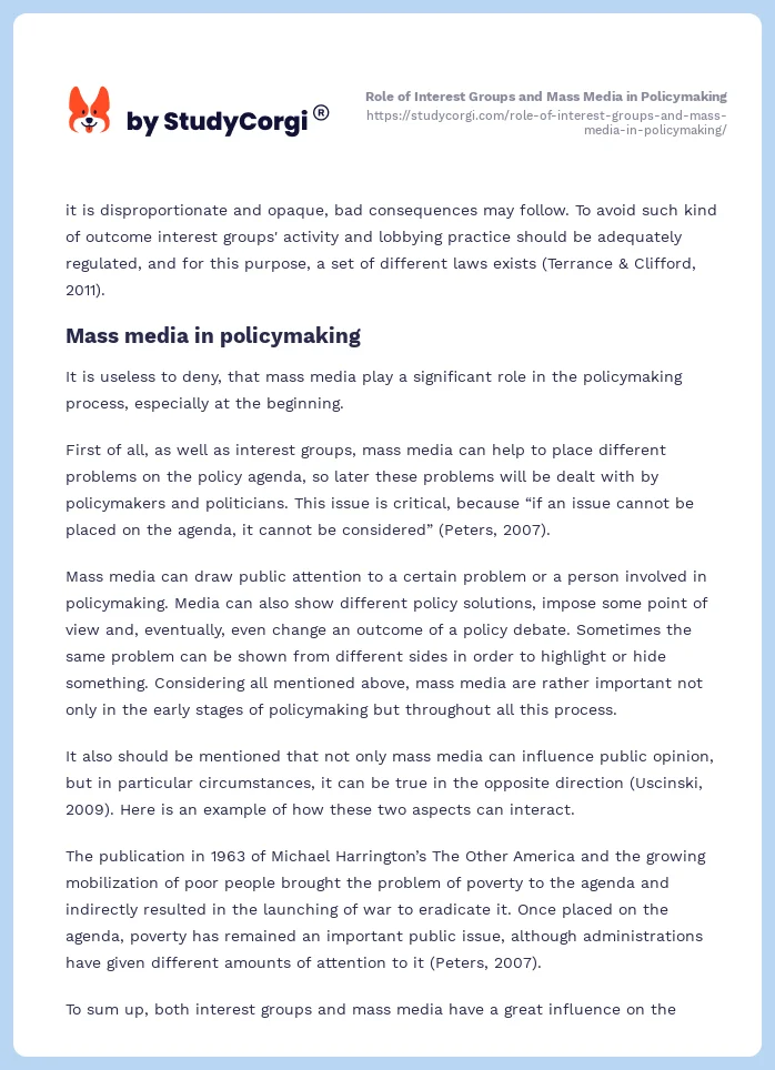 Role of Interest Groups and Mass Media in Policymaking. Page 2