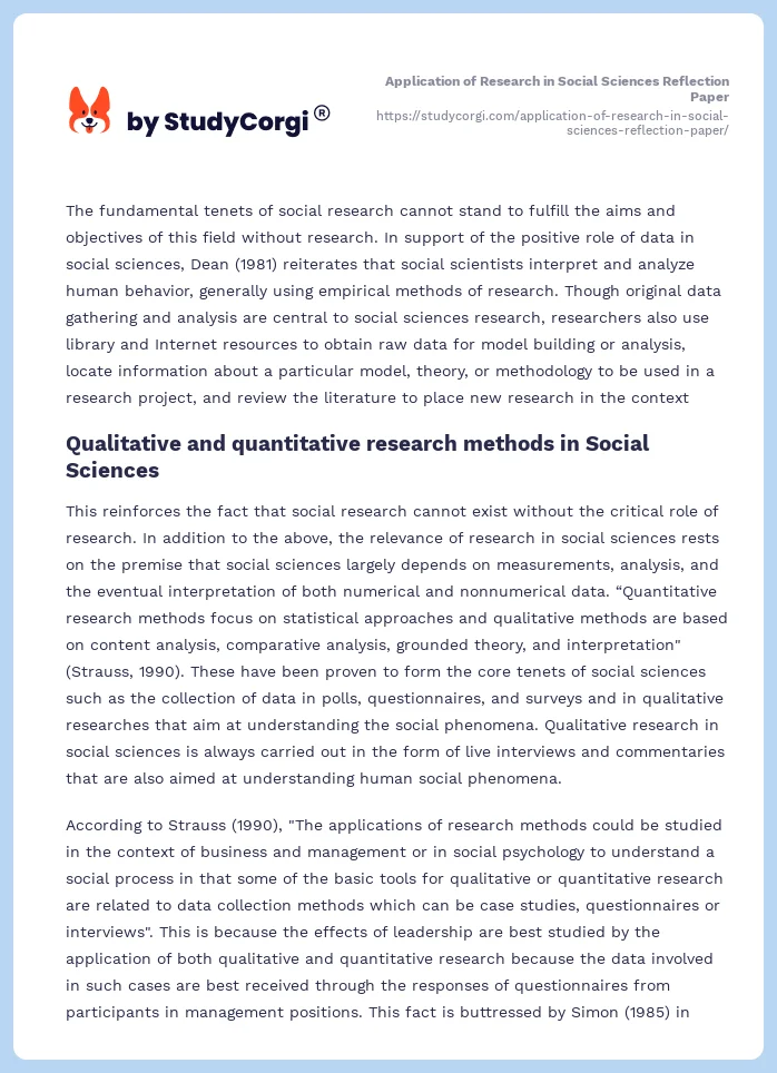 Application of Research in Social Sciences Reflection Paper. Page 2