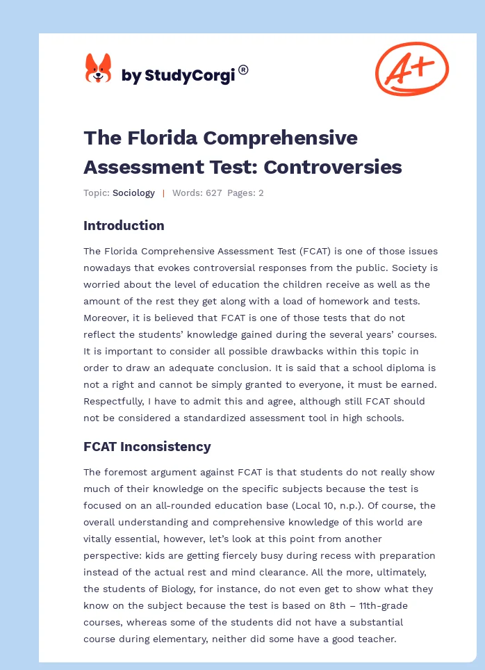 The Florida Comprehensive Assessment Test: Controversies. Page 1