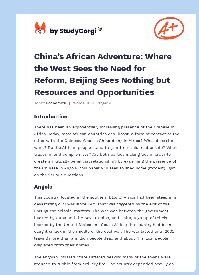 China’s African Adventure: Where the West Sees the Need for Reform, Beijing Sees Nothing but Resources and Opportunities. Page 1