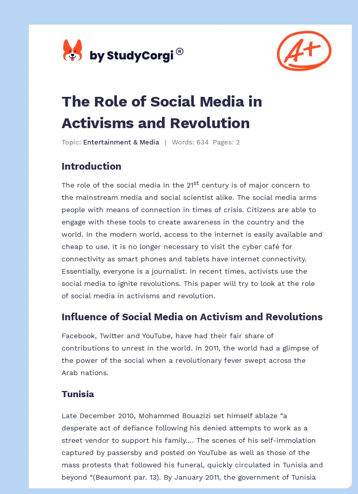 The Role of Social Media in Activisms and Revolution. Page 1
