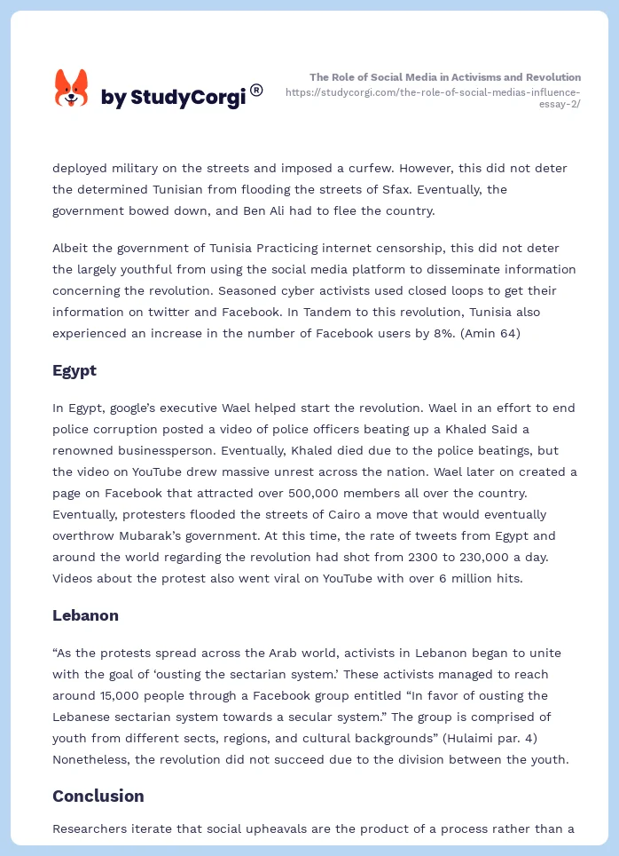 The Role of Social Media in Activisms and Revolution. Page 2