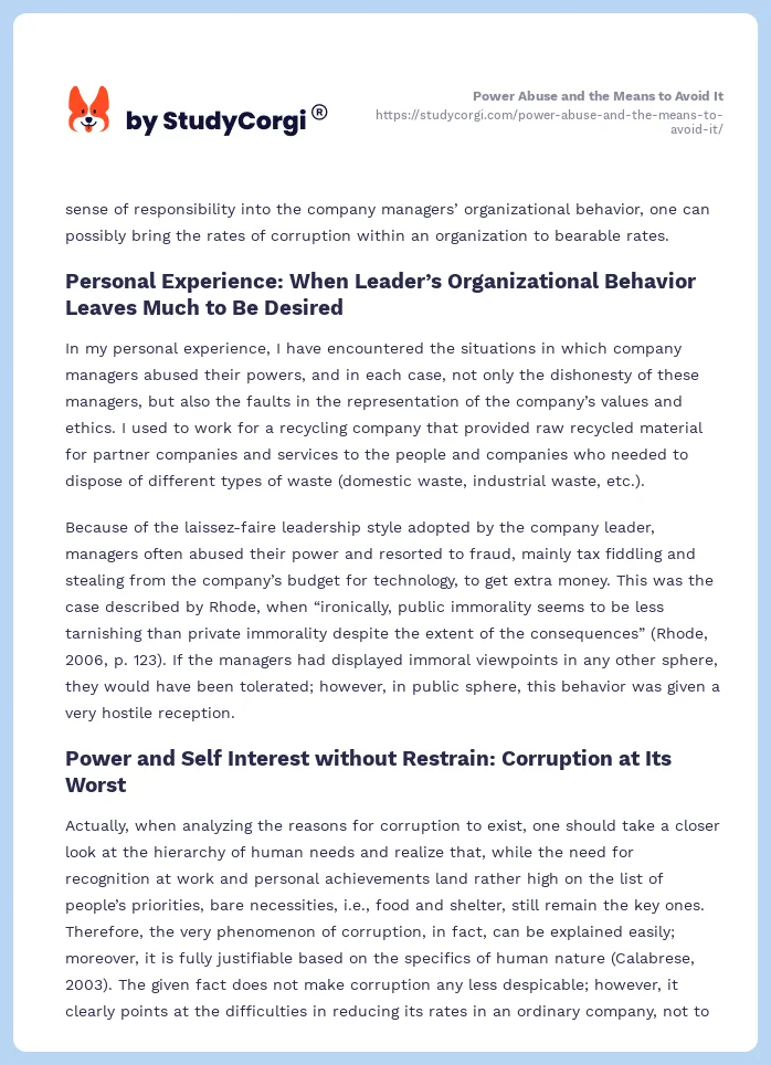 Power Abuse and the Means to Avoid It. Page 2