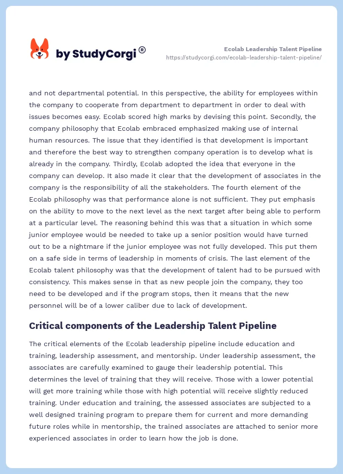 Ecolab Leadership Talent Pipeline. Page 2