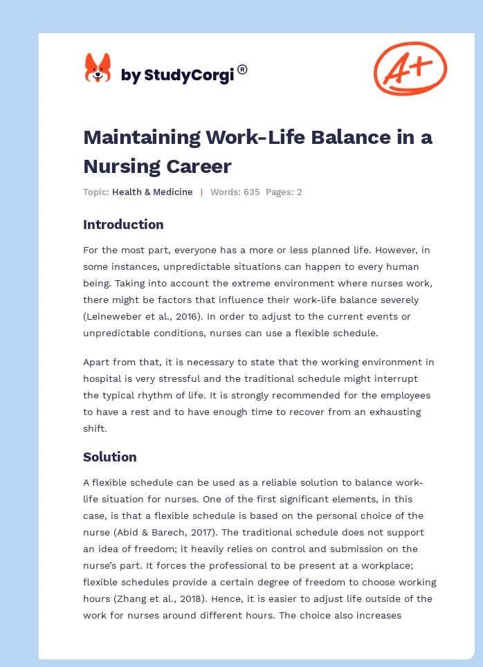 Maintaining Work-Life Balance in a Nursing Career. Page 1