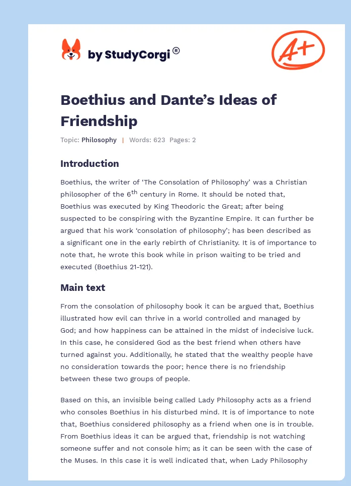 Boethius and Dante’s Ideas of Friendship. Page 1