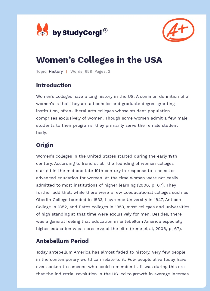 Women’s Colleges in the USA. Page 1