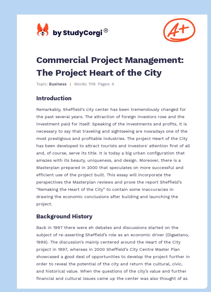 Commercial Project Management: The Project Heart of the City. Page 1