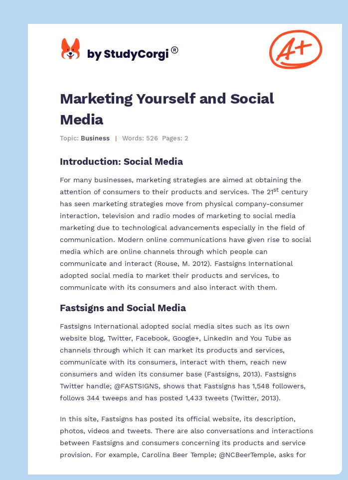 Marketing Yourself and Social Media. Page 1