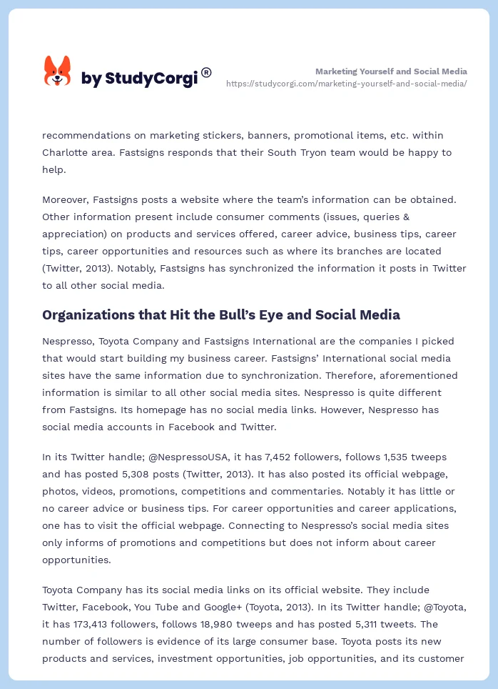 Marketing Yourself and Social Media. Page 2