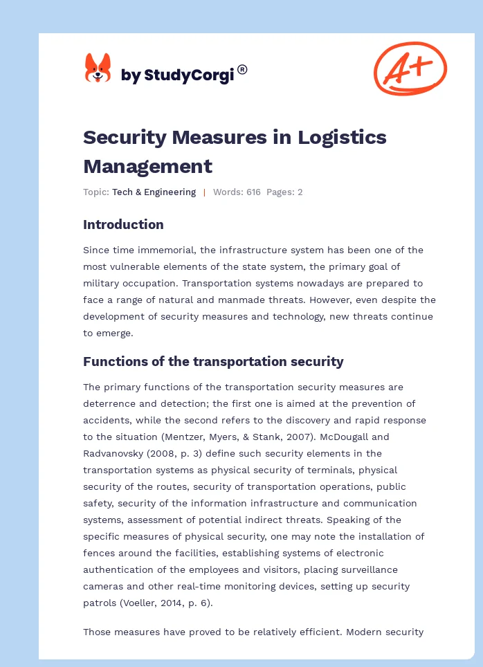 Security Measures in Logistics Management. Page 1