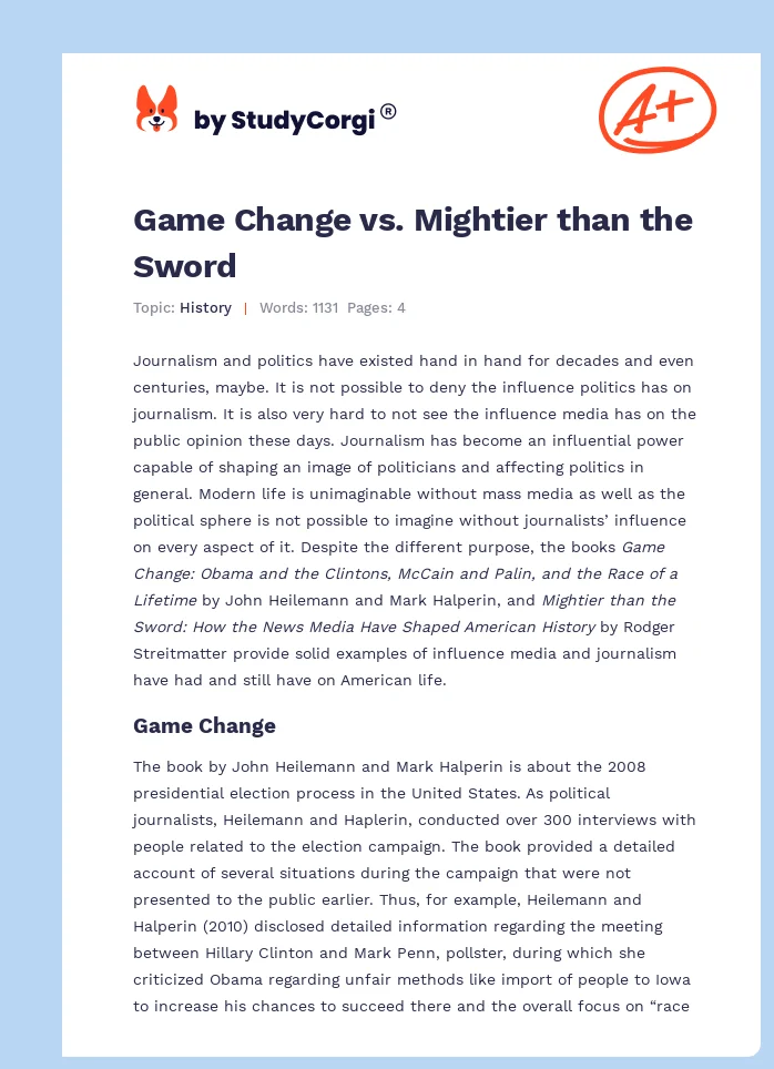 Game Change vs. Mightier than the Sword. Page 1