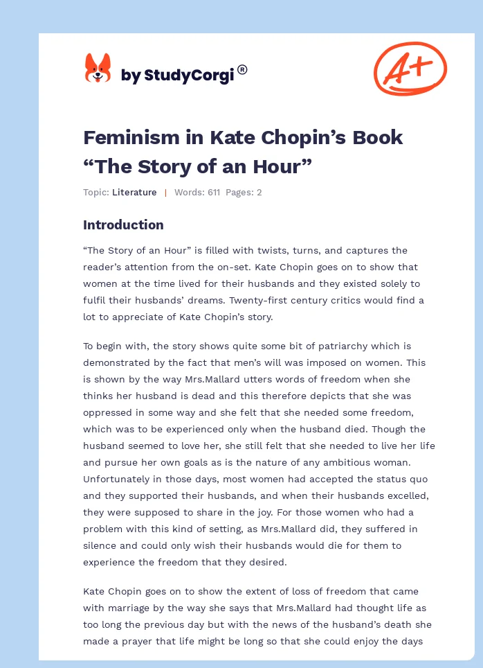 Feminism in Kate Chopin’s Book “The Story of an Hour”. Page 1
