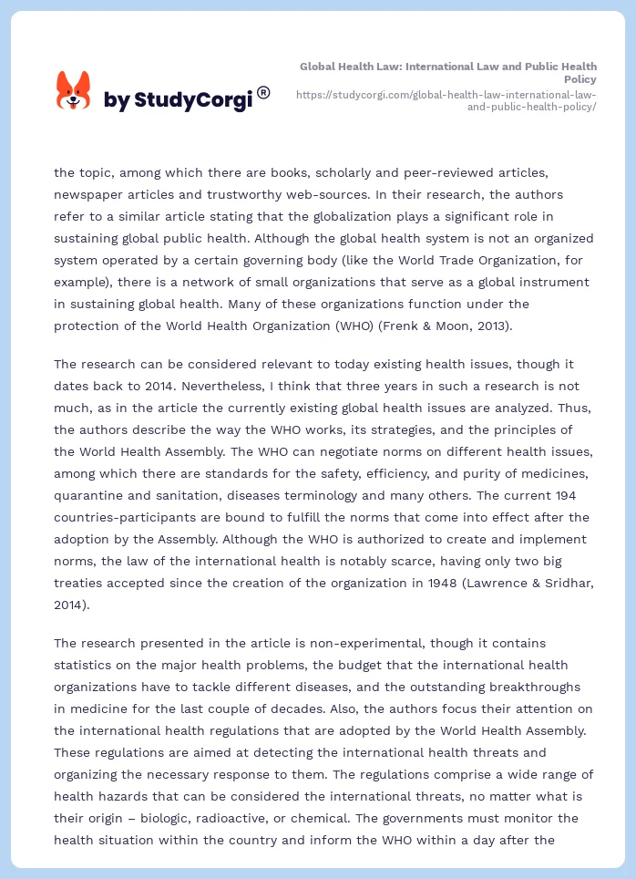 Global Health Law: International Law and Public Health Policy. Page 2