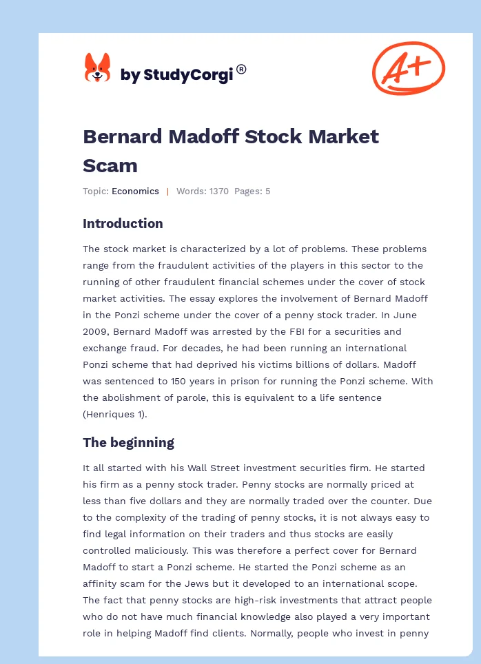 Bernard Madoff Stock Market Scam. Page 1
