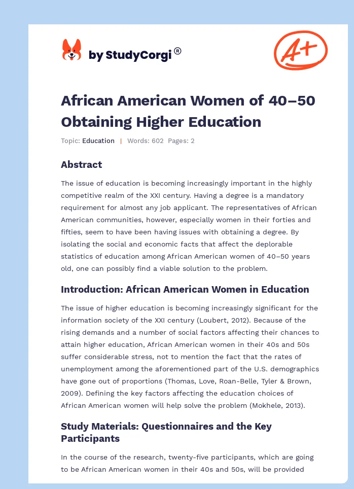 African American Women of 40–50 Obtaining Higher Education. Page 1