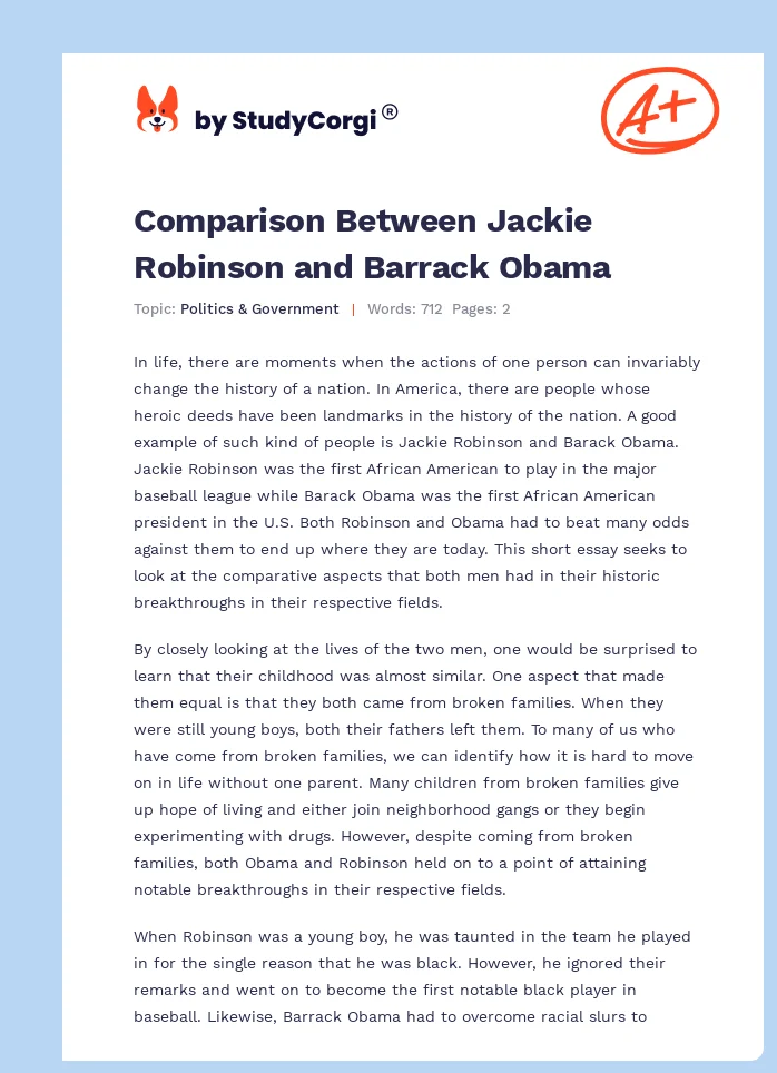 Comparison Between Jackie Robinson and Barrack Obama. Page 1