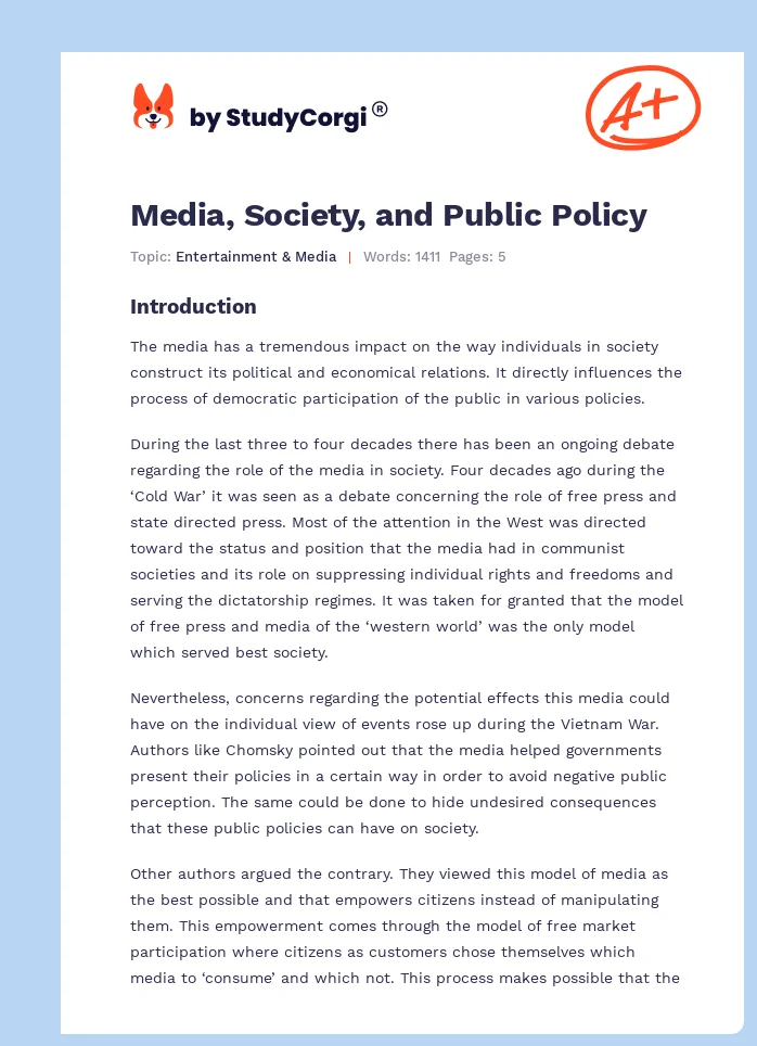 Media, Society, and Public Policy. Page 1