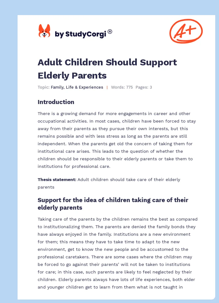 Adult Children Should Support Elderly Parents. Page 1