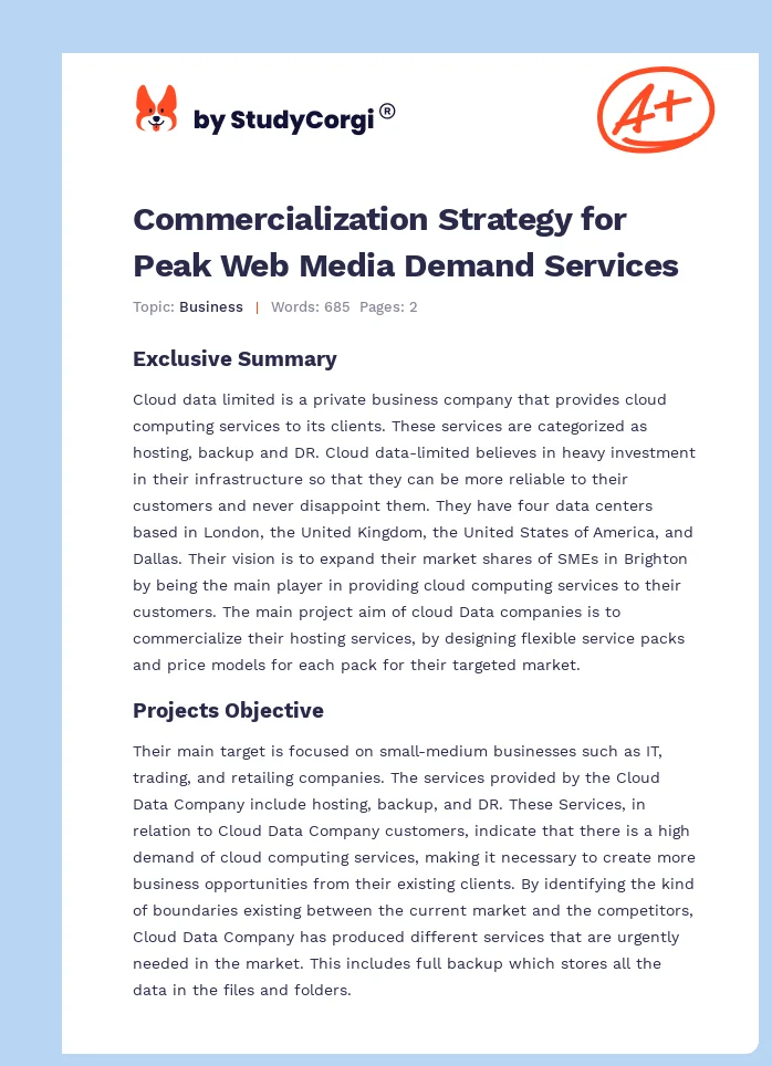Commercialization Strategy for Peak Web Media Demand Services. Page 1