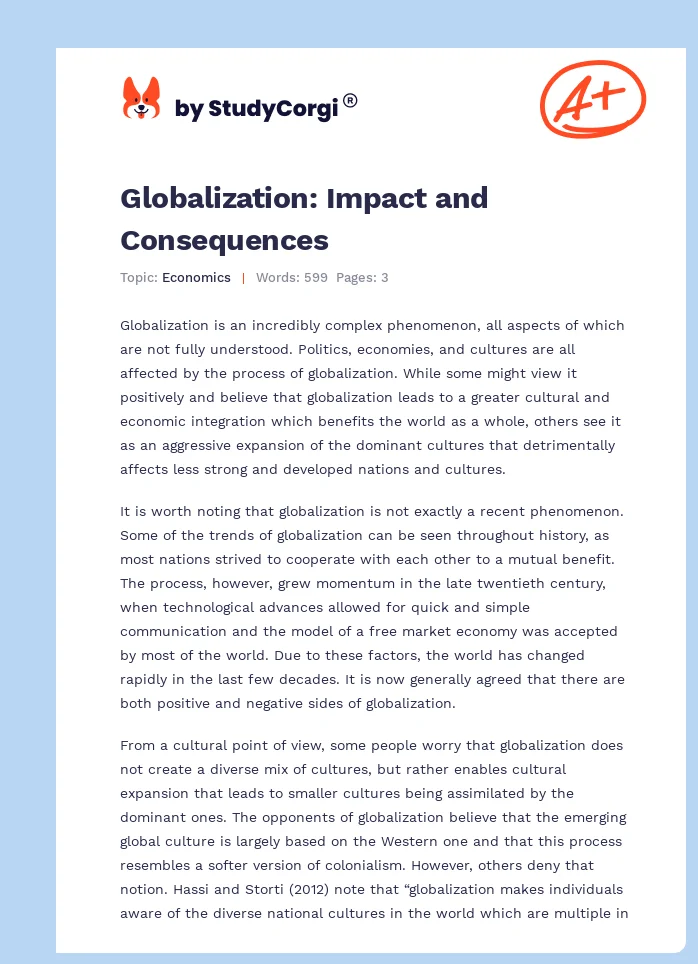 Globalization: Impact and Consequences. Page 1