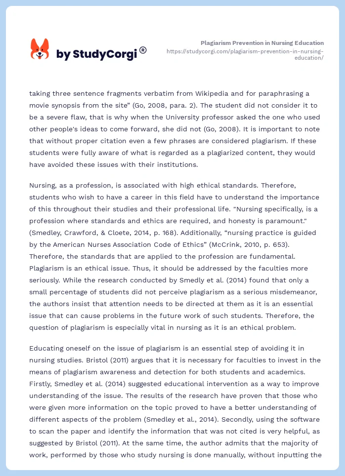 Plagiarism Prevention in Nursing Education. Page 2