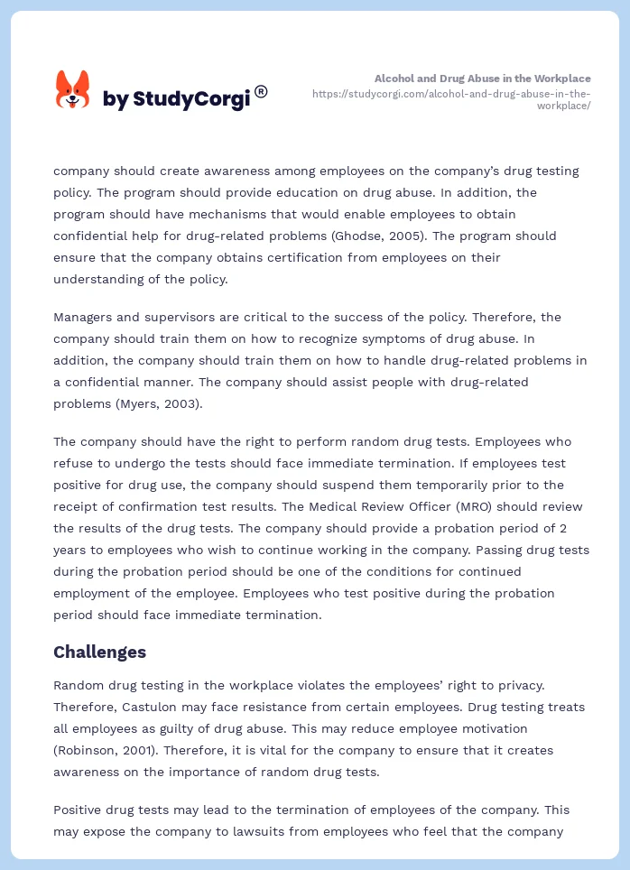 Alcohol and Drug Abuse in the Workplace. Page 2