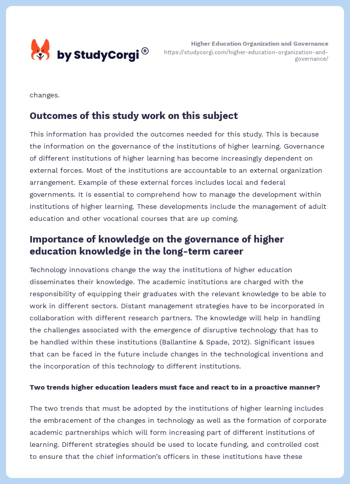 Higher Education Organization and Governance. Page 2