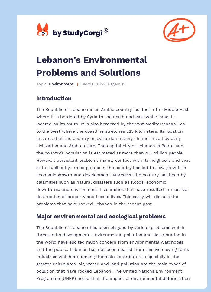 Lebanon's Environmental Problems and Solutions. Page 1