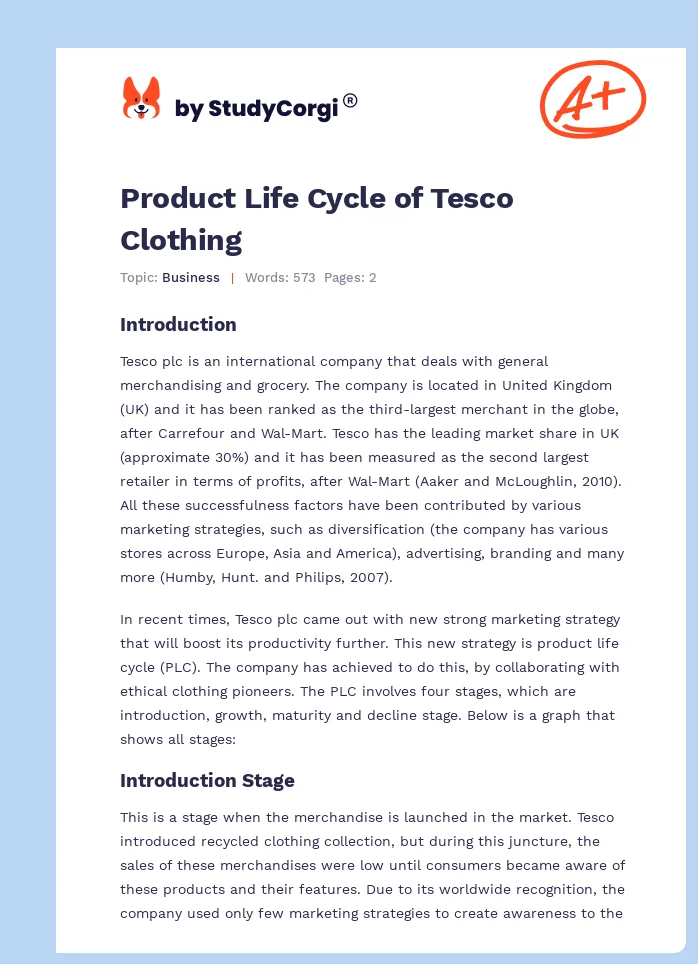 Product Life Cycle of Tesco Clothing. Page 1