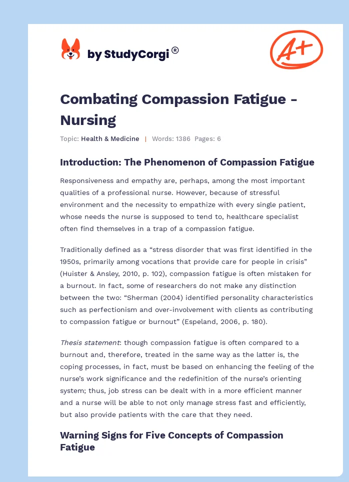 Combating Compassion Fatigue - Nursing. Page 1