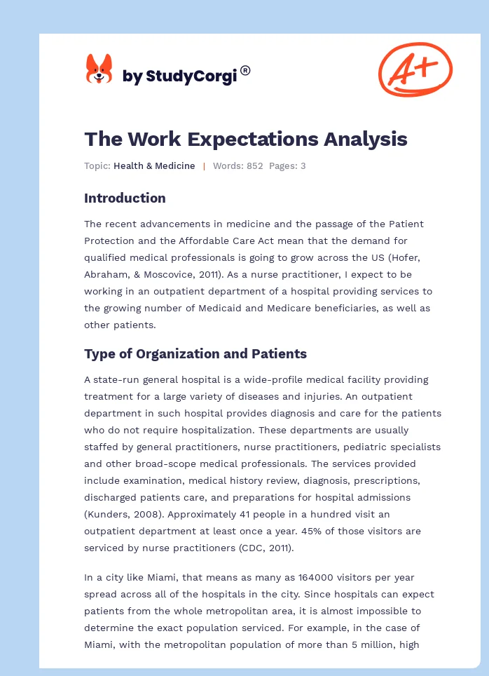 The Work Expectations Analysis. Page 1