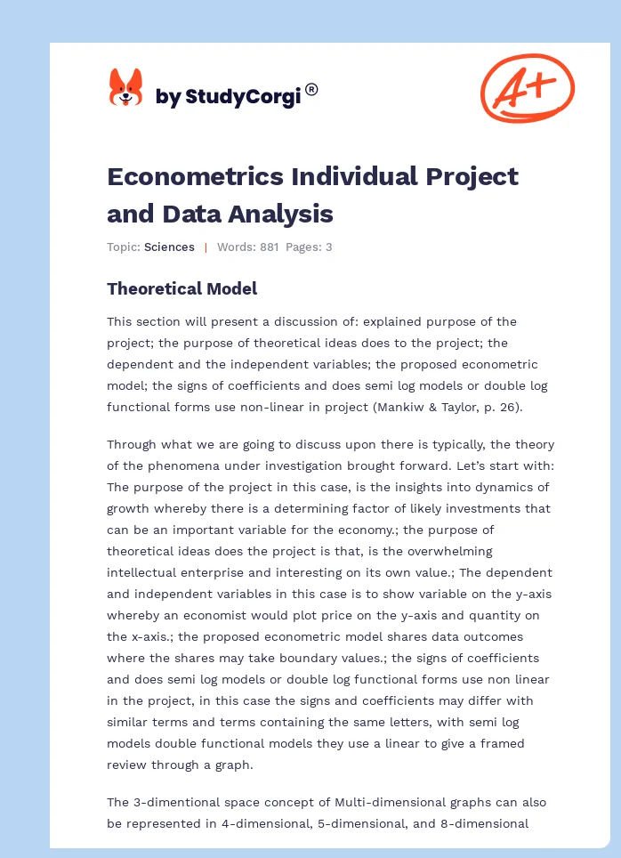 Econometrics Individual Project and Data Analysis. Page 1