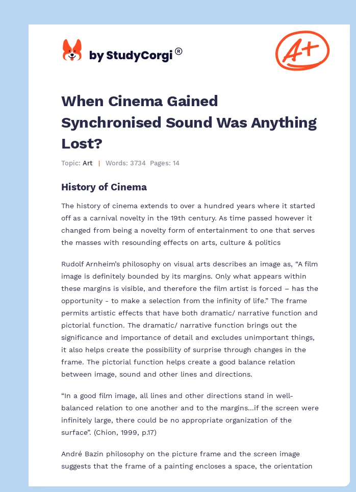 When Cinema Gained Synchronised Sound Was Anything Lost?. Page 1