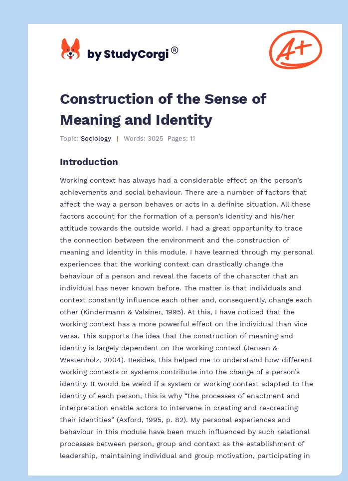 Construction of the Sense of Meaning and Identity. Page 1