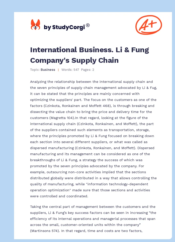 International Business. Li & Fung Company's Supply Chain. Page 1