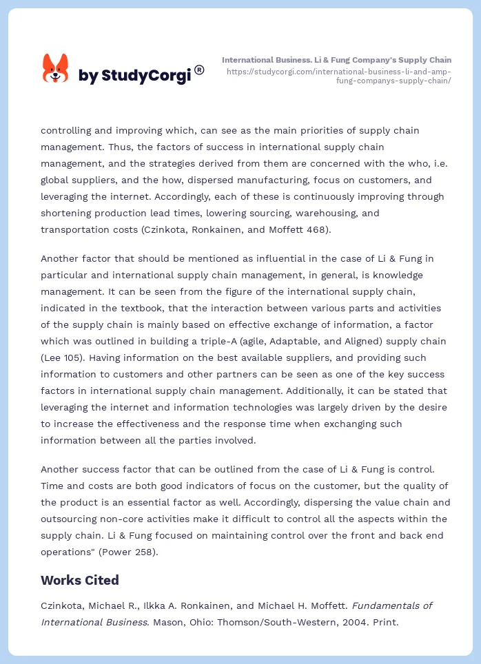 International Business. Li & Fung Company's Supply Chain. Page 2