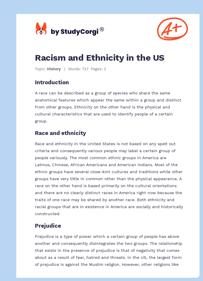 Racism and Ethnicity in the US. Page 1