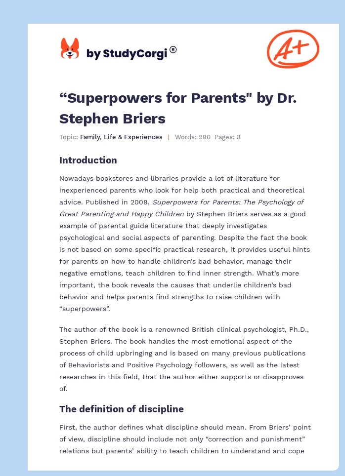 “Superpowers for Parents" by Dr. Stephen Briers. Page 1