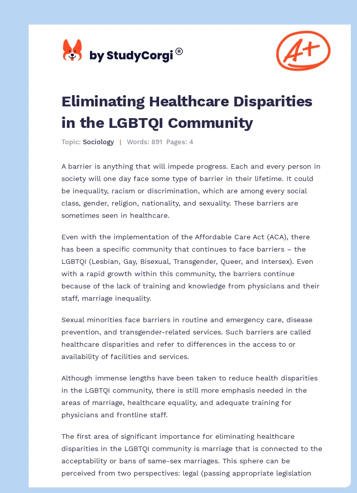 Eliminating Healthcare Disparities in the LGBTQI Community. Page 1