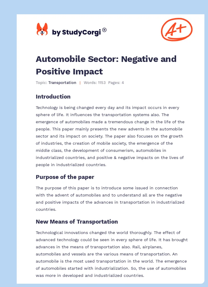 Automobile Sector: Negative and Positive Impact. Page 1