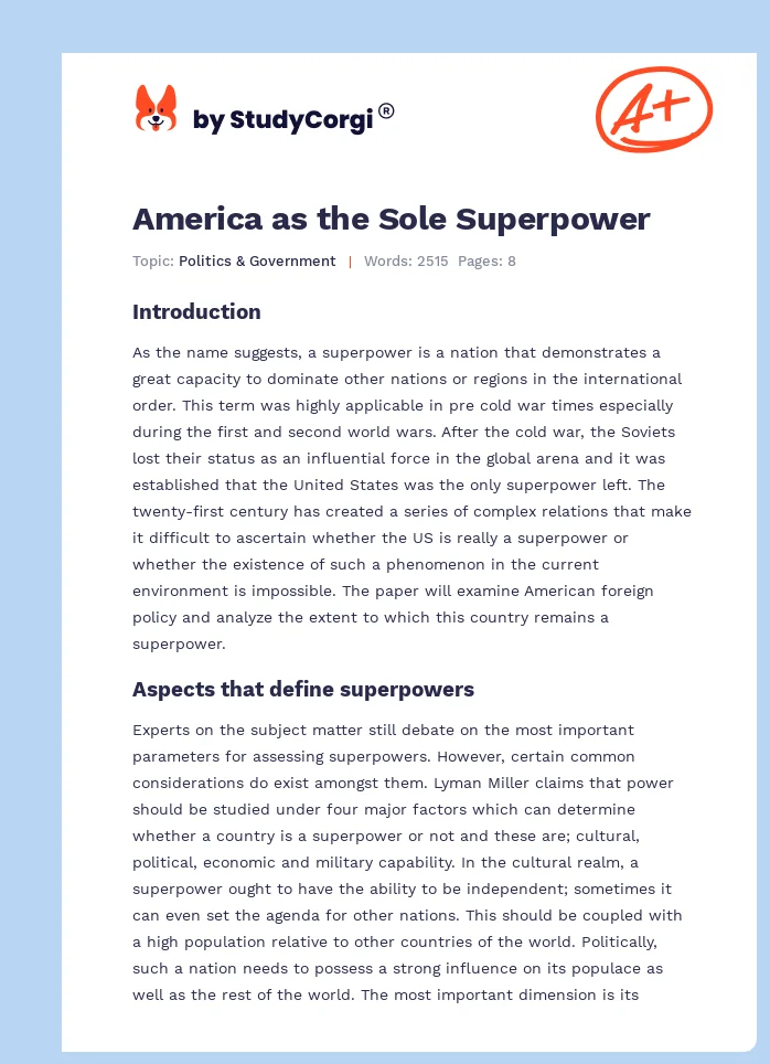 America as the Sole Superpower. Page 1