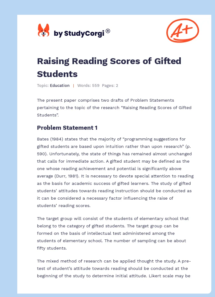 Raising Reading Scores of Gifted Students. Page 1