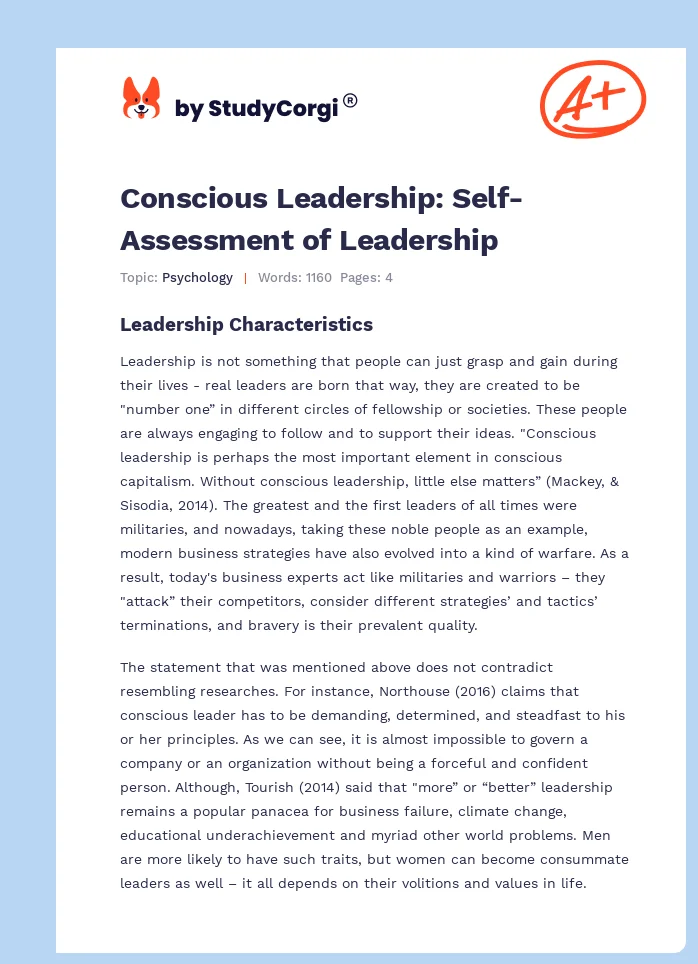 Conscious Leadership: Self-Assessment of Leadership. Page 1