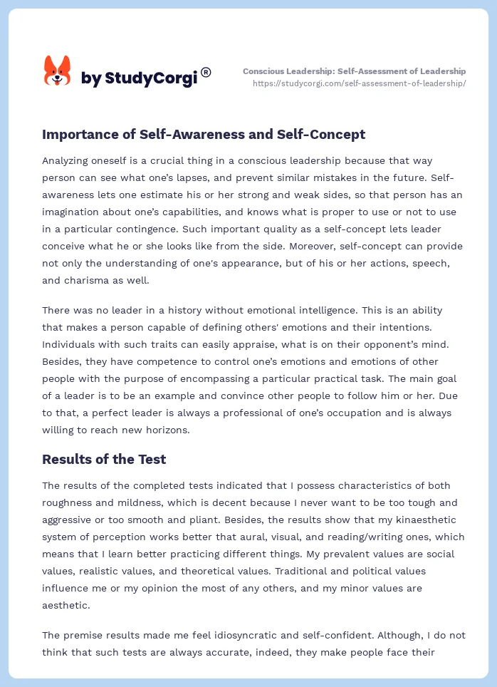 Conscious Leadership: Self-Assessment of Leadership. Page 2